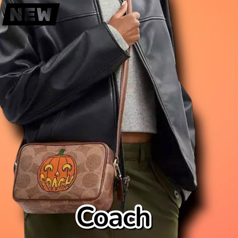 🔴New Coach Jamie Camera Bag in Signature Canvas with Halloween Print – Gold/Tan - Picture 5 of 6
